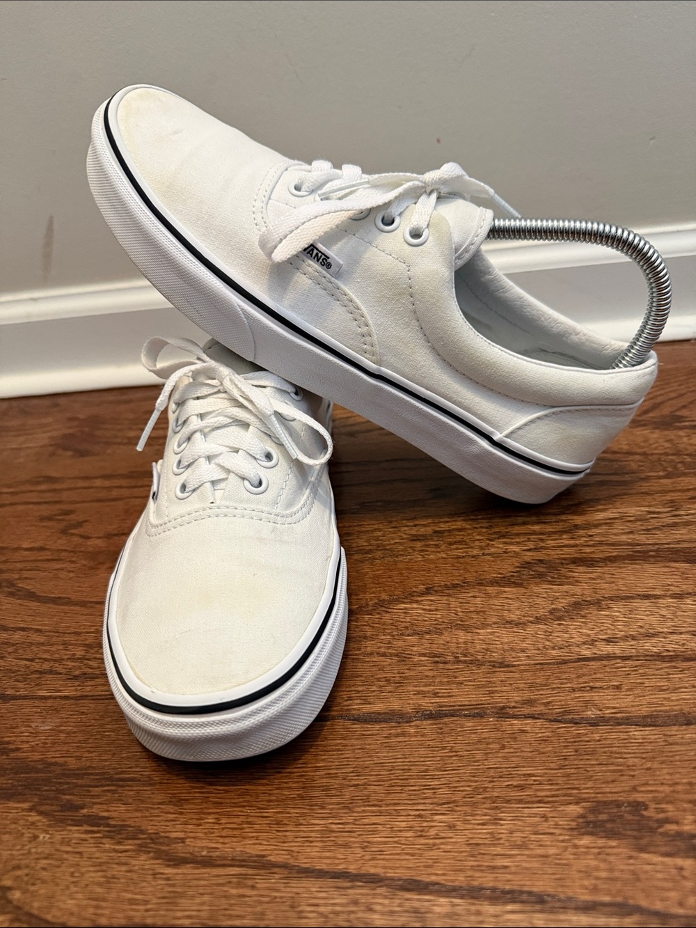 Vans White Low-Top Canvas Sneakers with Black Stripe